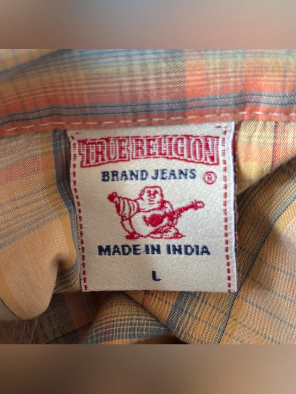 Vintage True Religion Mens Plaid Pearl Snap Shirt Large Western Style India